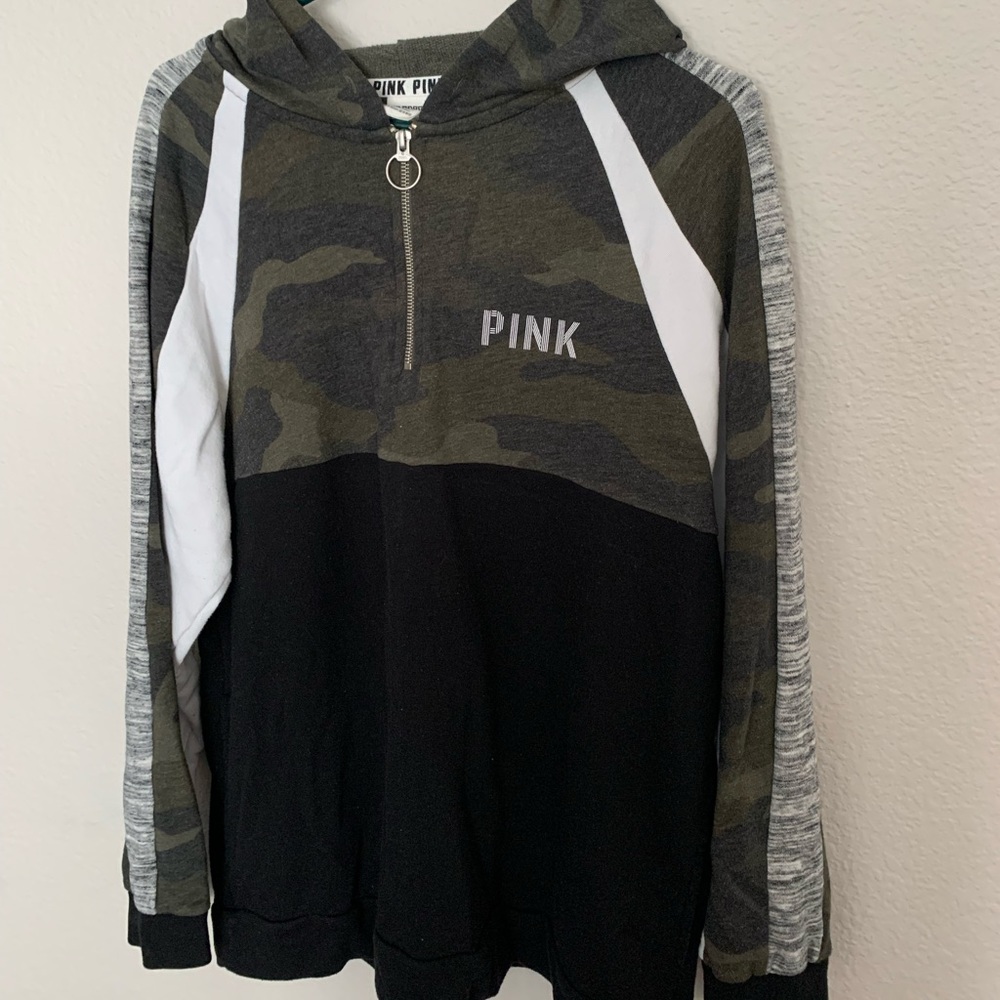 VS Pink Camo Quarter Zip Hoodie